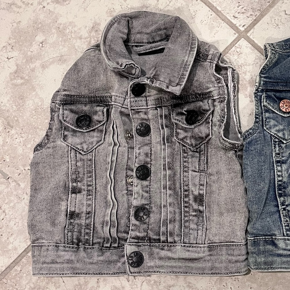 Little Bipsy gray wash denim vest in 0-6 months.